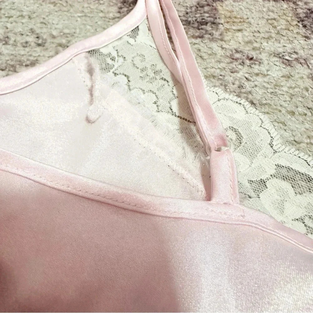 Y2k Pink lace slip dress with embroidery and adjustable straps size medium - Picture 10 of 12